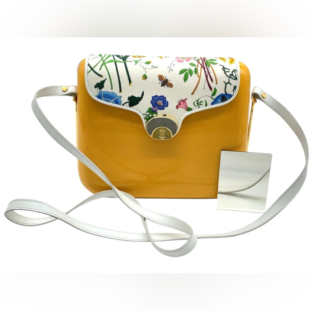 Authentic GUCCI Floral plastic Yellow/white Shoulderbag W/Mirror